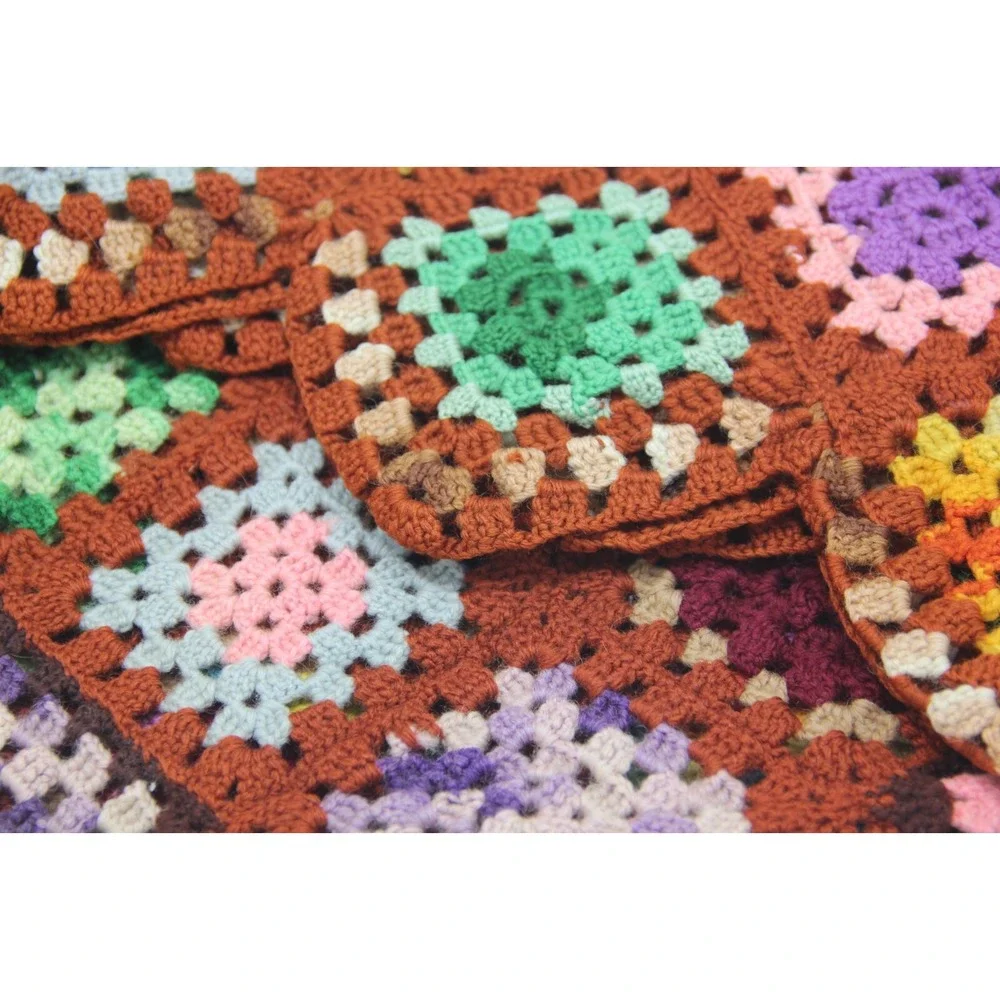 VTG Multicolor Crochet Granny Square Afghan Quilt Blanket Throw Roseanne 51